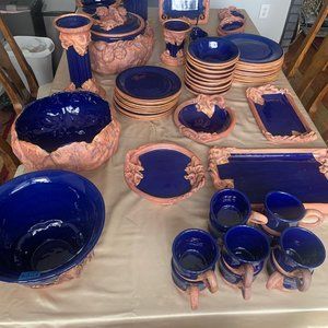 Vintage 1992 Handmade Grape Vine Pottery dishes by Ellen Evans of Terrafina